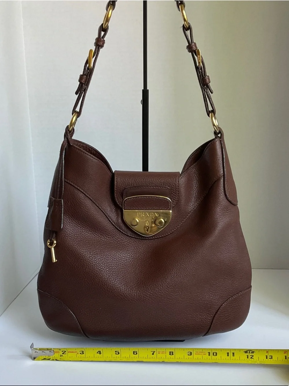 Prada Chocolate Brown Pebbled Leather Hobo with Gold Hardware - Picture 10 of 10
